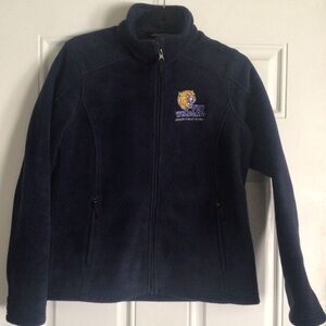 JWU Wildcats Fleece Zip Up Jacket -Size Medium. Navy Blue. Logo EUC